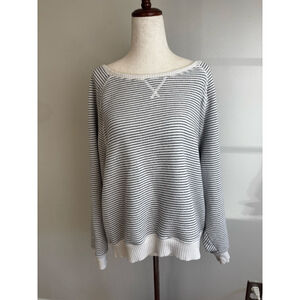 American Eagle Outfitters Striped Crew Neck Sweater XL White Black preppy beach